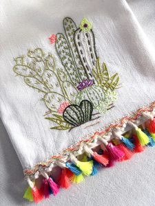 Desert Botanical Hand Embroidered Cotton Table Linen