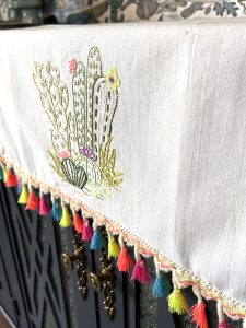 Desert Botanical Hand Embroidered Cotton Table Linen