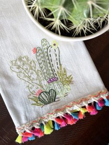 Desert Botanical Hand Embroidered Cotton Table Linen