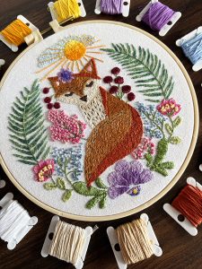 Charming Fox Hand Embroidered Hoop Decor