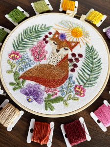 Charming Fox Hand Embroidered Hoop Decor
