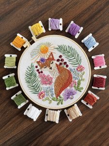 Charming Fox Hand Embroidered Hoop Decor