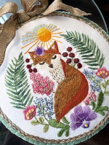 Charming Fox Hand Embroidered Hoop Decor