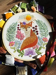 Charming Fox Hand Embroidered Cotton
