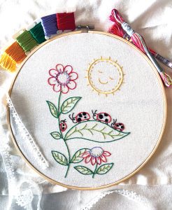 Whimsical Ladybugs Hand Embroidered Cotton