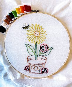 Whimsical Ladybugs Hand Embroidered Cotton Tea Towels