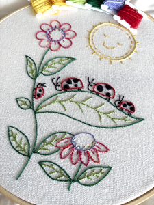 Whimsical Ladybugs Hand Embroidered Tea Towels