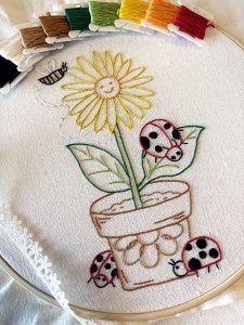 Whimsical Ladybugs Hand Embroidered Cotton