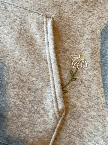 hand embroidered sweatshirt, floral embroidery, custom embroidery, hand embroidery