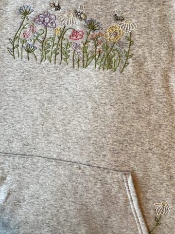 hand embroidered sweatshirt, floral embroidery, custom embroidery, hand embroidery