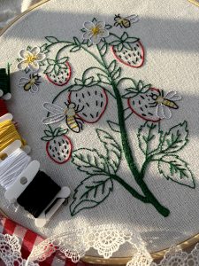 Country Strawberries Hand Embroidered Table Linen