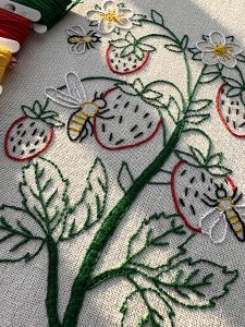 Wild Strawberries Hand Embroidered Tea Towel