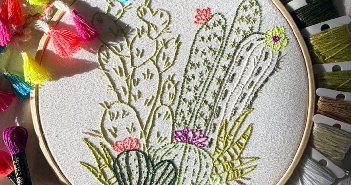 cactus embroidery, custom embroidery, botanical embroidery, embroidered gifts, embroidered heirlooms
