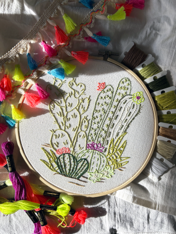 cactus embroidery, custom embroidery, botanical embroidery, embroidered gifts, embroidered heirlooms