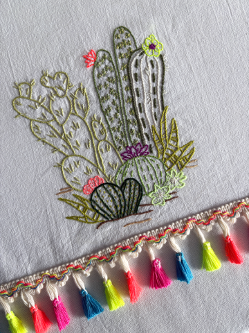 cactus embroidery, custom embroidery, botanical embroidery, embroidered gifts, embroidered heirlooms