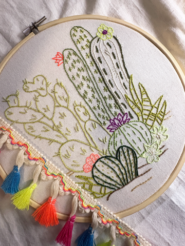 cactus embroidery, custom embroidery, botanical embroidery, embroidered gifts, embroidered heirlooms