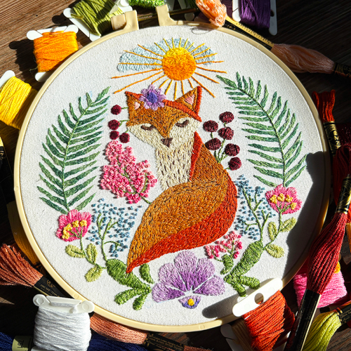 hand embroidery, woodland embroidery, fox embroidery, custom embroidery