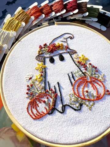 Custom Hand Embroidery, Halloween Embroidery, Cotton Embroidery, Embroidered Ghost, Latrobe, Greensburg, PA