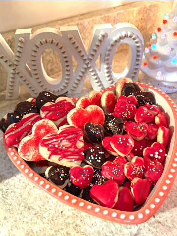 Chocolate Dipped Mini Valentine's Day Heart Shaped Sugar Cookies