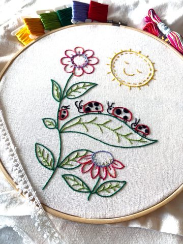 embroidery gifts, hand embroidered spring dish towels, local embroidery, latrobe, greensburg PA, cotton embroidery, heirloom embroidery