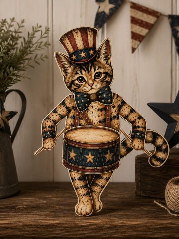 Vintage Style Patriotic Articulated Paper Cat and Golden Retreiver Doll