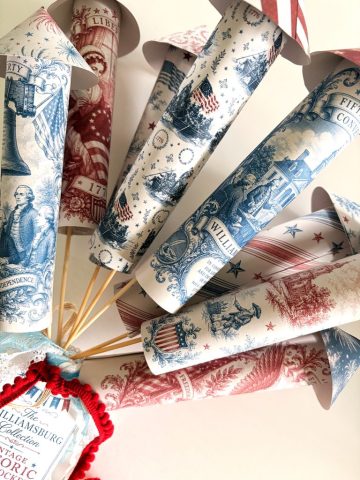 The Williamsburg Collection: Vintage Historic Paper Rockets with historical scenes of Williamsburg, the Virginia Convention 1776, the Liberty Bell, Betsy Ross