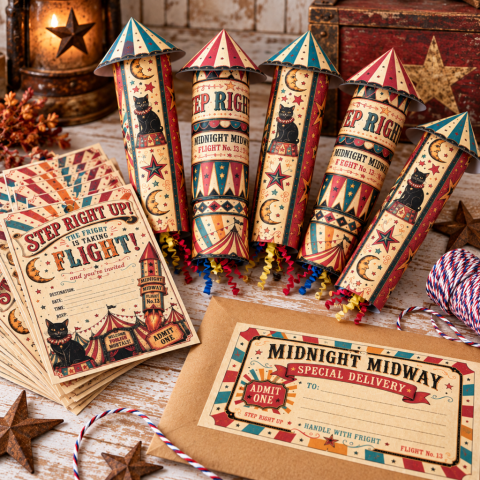 Midnight Midway Carnival Rocket Invitations Midnight Midway Carnival Rocket Invitations