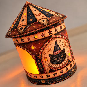 handmade paper lantern carnival cat by tracey noble greensburg pa artist