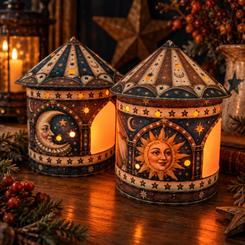 The Midnight Midway Handmade Paper Lantern by Tracey Noble